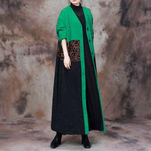 V-Neck Leopard Green Cocoon Coat