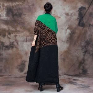 V-Neck Leopard Green Cocoon Coat
