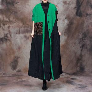 V-Neck Leopard Green Cocoon Coat