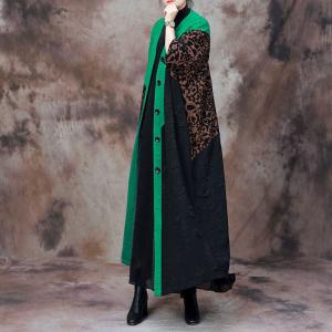 V-Neck Leopard Green Cocoon Coat