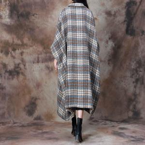 Blue Gingham Woolen Designer Cape Coat