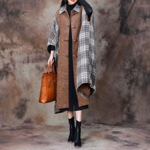 Blue Gingham Woolen Designer Cape Coat