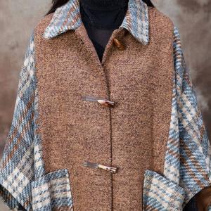 Blue Gingham Woolen Designer Cape Coat