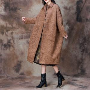 Single-Breasted Polo Neck Plus Size Cocoon Coat