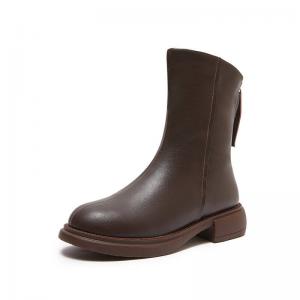 Back Zip Fleeced Leather Mid Calf Boots