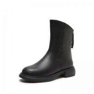 Back Zip Fleeced Leather Mid Calf Boots