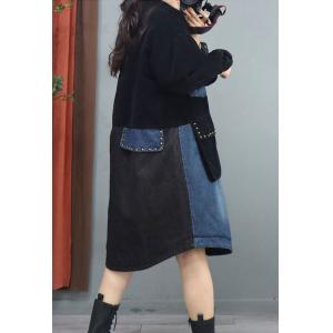 Corduroy and Denim Rivet Pockets Cotton Padded Coat