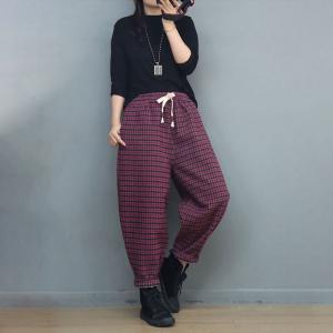 Winter Fleeced Pull-On Tweed Tartan Trousers