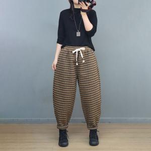 Winter Fleeced Pull-On Tweed Tartan Trousers