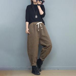 Winter Fleeced Pull-On Tweed Tartan Trousers