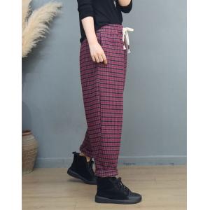 Winter Fleeced Pull-On Tweed Tartan Trousers