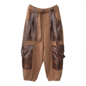 Hippie Style PU Pockets Cargo Suspender Pants