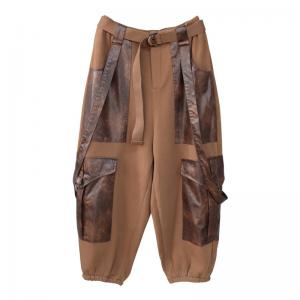 Hippie Style PU Pockets Cargo Suspender Pants