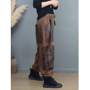 Hippie Style PU Pockets Cargo Suspender Pants