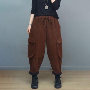 Easy Chic Corduroy Fleeced Cargo Tapered Pants