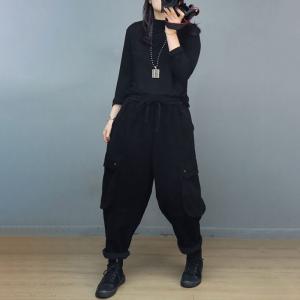 Easy Chic Corduroy Fleeced Cargo Tapered Pants