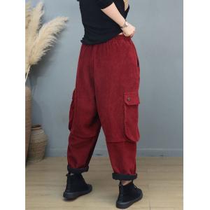 Easy Chic Corduroy Fleeced Cargo Tapered Pants