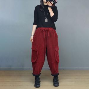 Easy Chic Corduroy Fleeced Cargo Tapered Pants