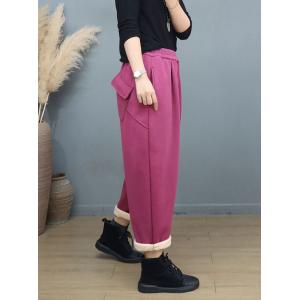 Basic Casual Fleeced Cotton Ankle Pants for Women