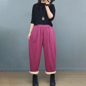 Basic Casual Fleeced Cotton Ankle Pants for Women