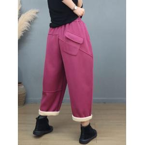 Basic Casual Fleeced Cotton Ankle Pants for Women