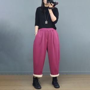 Basic Casual Fleeced Cotton Ankle Pants for Women