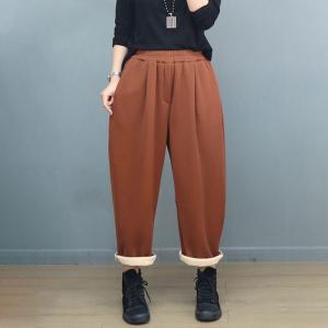 Basic Casual Fleeced Cotton Ankle Pants for Women