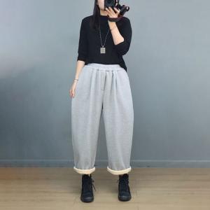 Basic Casual Fleeced Cotton Ankle Pants for Women