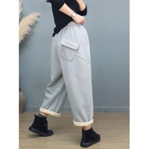 Basic Casual Fleeced Cotton Ankle Pants for Women