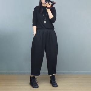 Basic Casual Fleeced Cotton Ankle Pants for Women