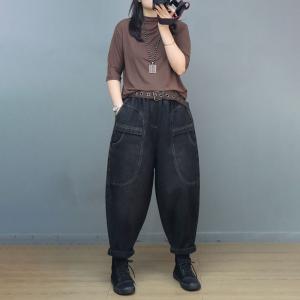 Street Style Fleeced Black Boyfriend Jeans