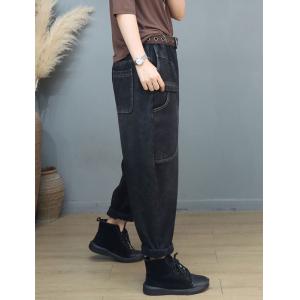 Street Style Fleeced Black Boyfriend Jeans