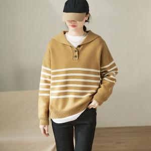 Oversized Striped Wool Camel Colored Sweater