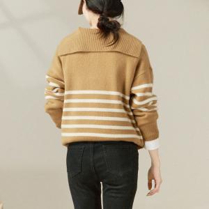 Oversized Striped Wool Camel Colored Sweater