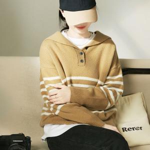 Oversized Striped Wool Camel Colored Sweater