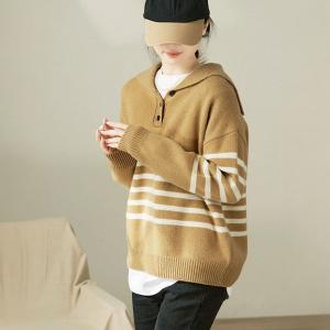 Oversized Striped Wool Camel Colored Sweater