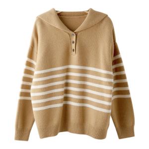 Oversized Striped Wool Camel Colored Sweater