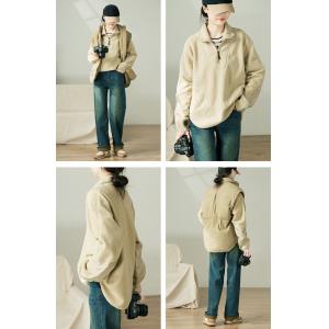 Stand Collar Casual Sherpa Pullover for Women