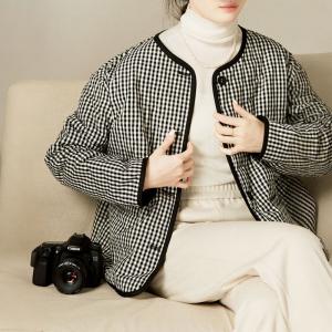 Small Black Plaids Quilted Short Coat