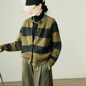 Contrast Colored Stripes Wool Cardigan