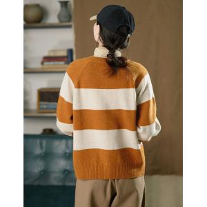 Contrast Colored Stripes Wool Cardigan