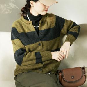 Contrast Colored Stripes Wool Cardigan