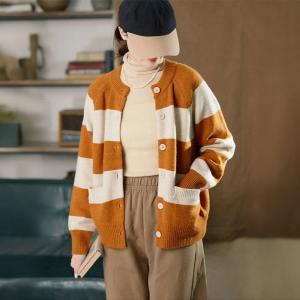 Contrast Colored Stripes Wool Cardigan