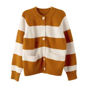 Contrast Colored Stripes Wool Cardigan