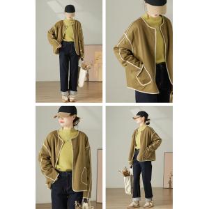 Crew Neck Lamb Wool Reversible Coat