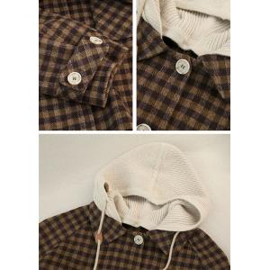 Preppy Style Mid-Calf Plaid Hooded Wool Coat