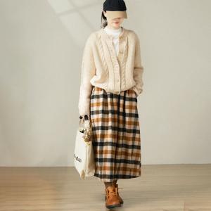 Winter Wool Blend Maxi Plaid Skirt