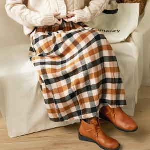 Winter Wool Blend Maxi Plaid Skirt