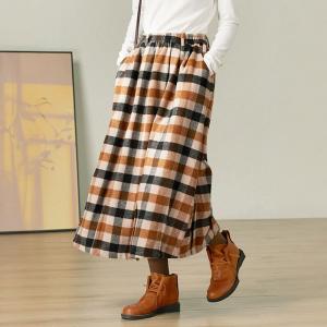 Winter Wool Blend Maxi Plaid Skirt
