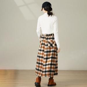 Winter Wool Blend Maxi Plaid Skirt